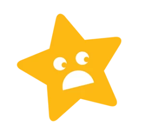 The DoodleStar looking sad; an orange star with two white eyes, and a white mouth frowning