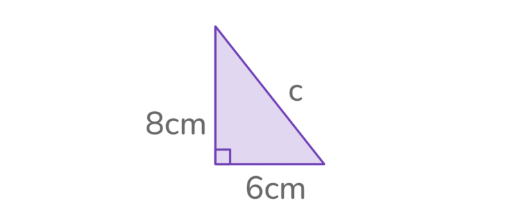 a purple right triangle demonstrating how to solve for the hypotenuse using the pythagorean theorem