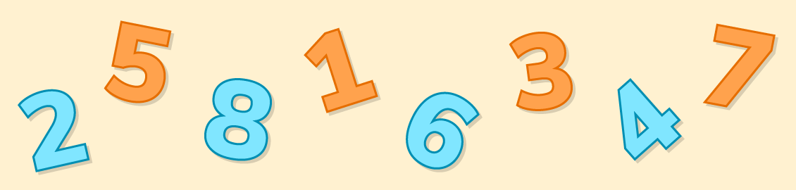 Graphic of odd and even numbers. Odd numbers are orange and even numbers are blue.