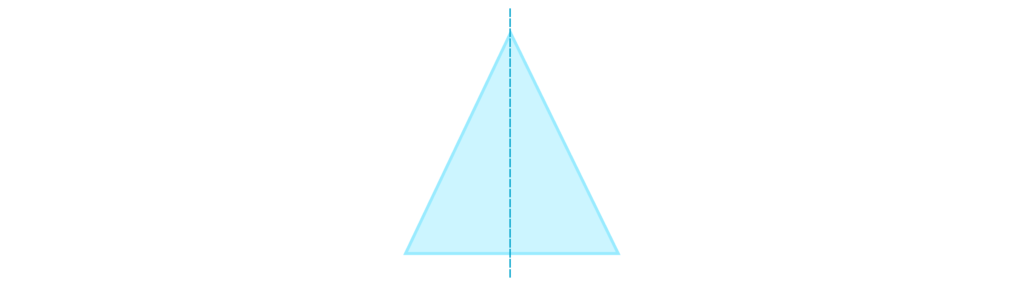 A blue isosceles triangle, with a blue dotted line vertically intersecting the middle of the triangle