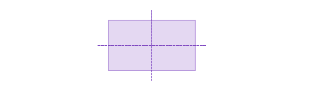 A purple rectangle, with a dotted line intersecting the rectangle horizontally, and another dotted line intersecting it vertically