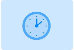 A blue analogue clock icon showing 1 o'clock upon a pale blue backdrop