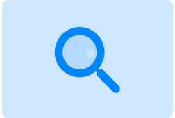 A blue magnifying glass icon, upon a pale blue backdrop