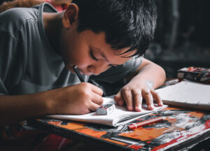 Boy studying math