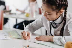 Girl working on math problem