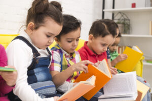 School kids reading books