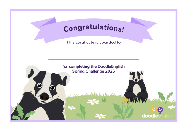 DoodleEnglish Spring Challenge certificate 2025